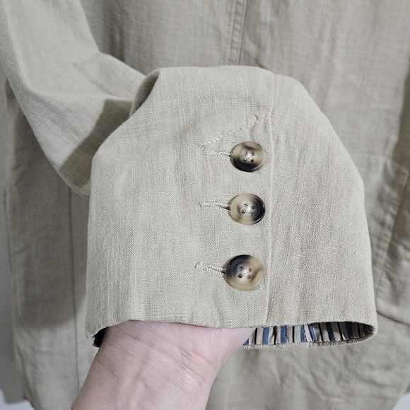 Free People Linen Blend Blazer Tan Beige Striped Lining Size S Coastal Grandma - Picture 6 of 16
